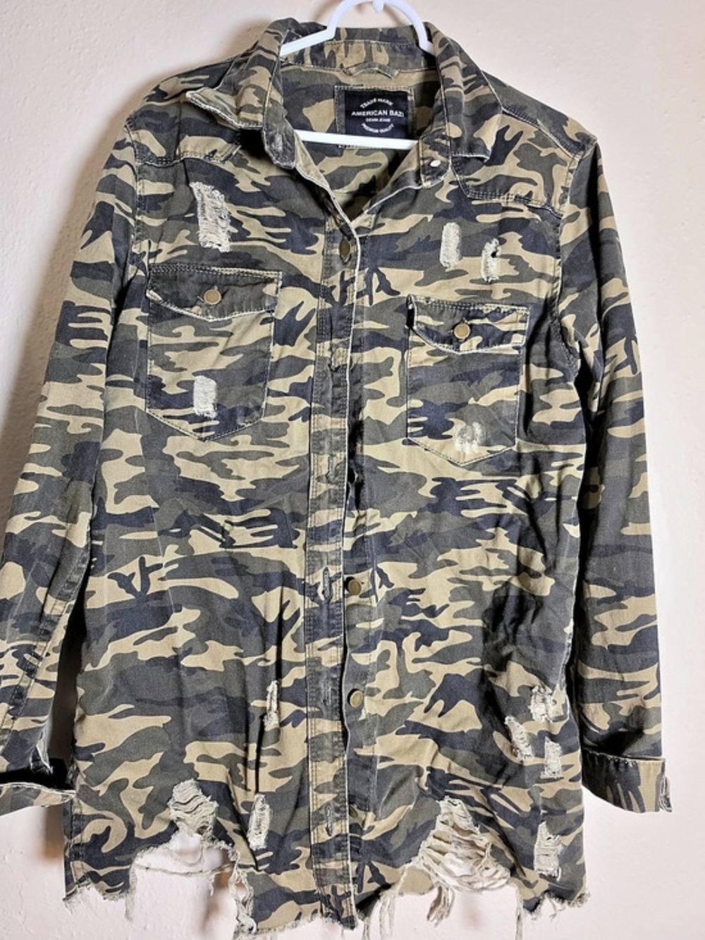 American Bazi Camo Distressed Utility Jacket